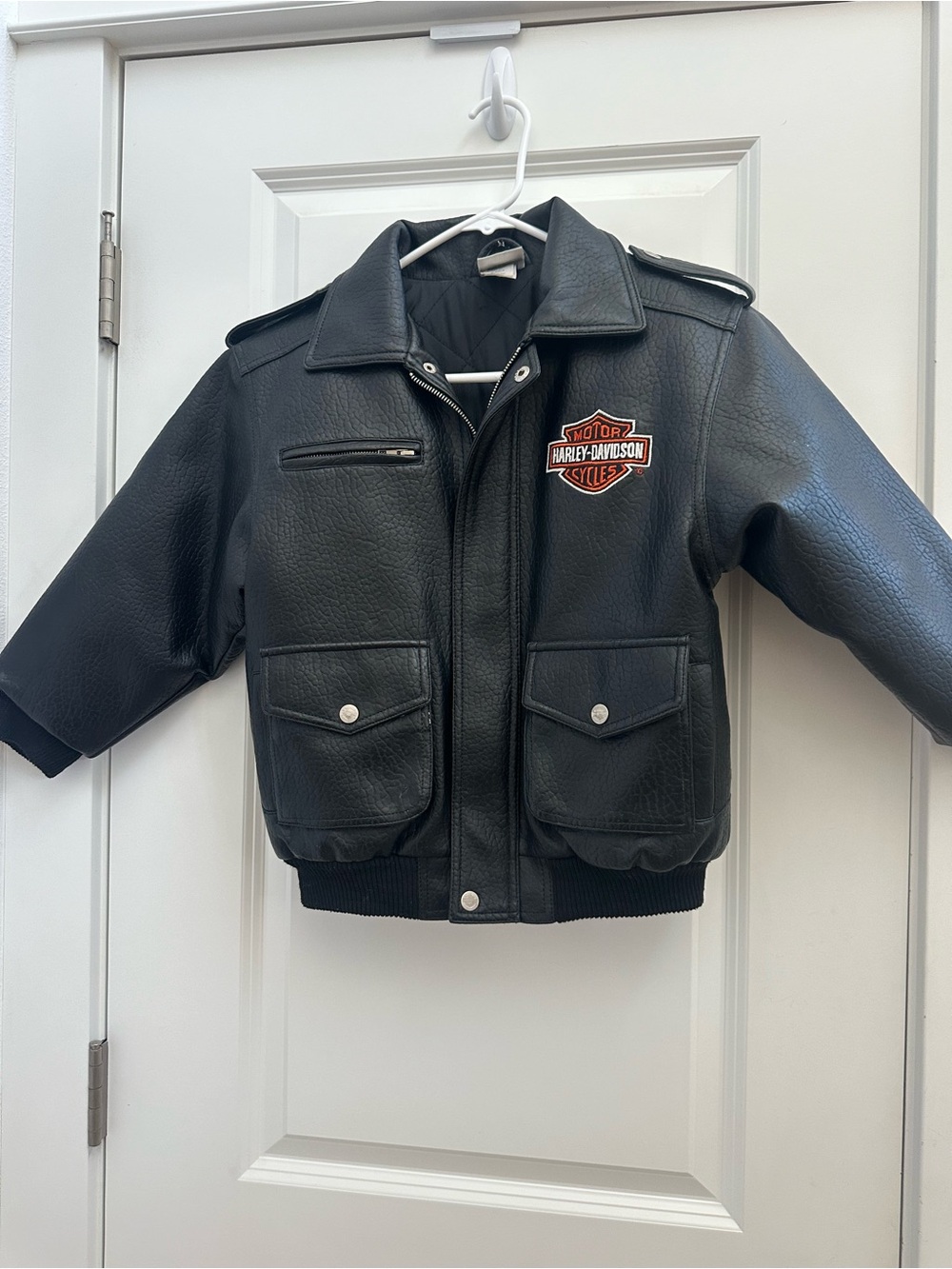 Harley-Davidson Black Leather Jacket with Orange Patch